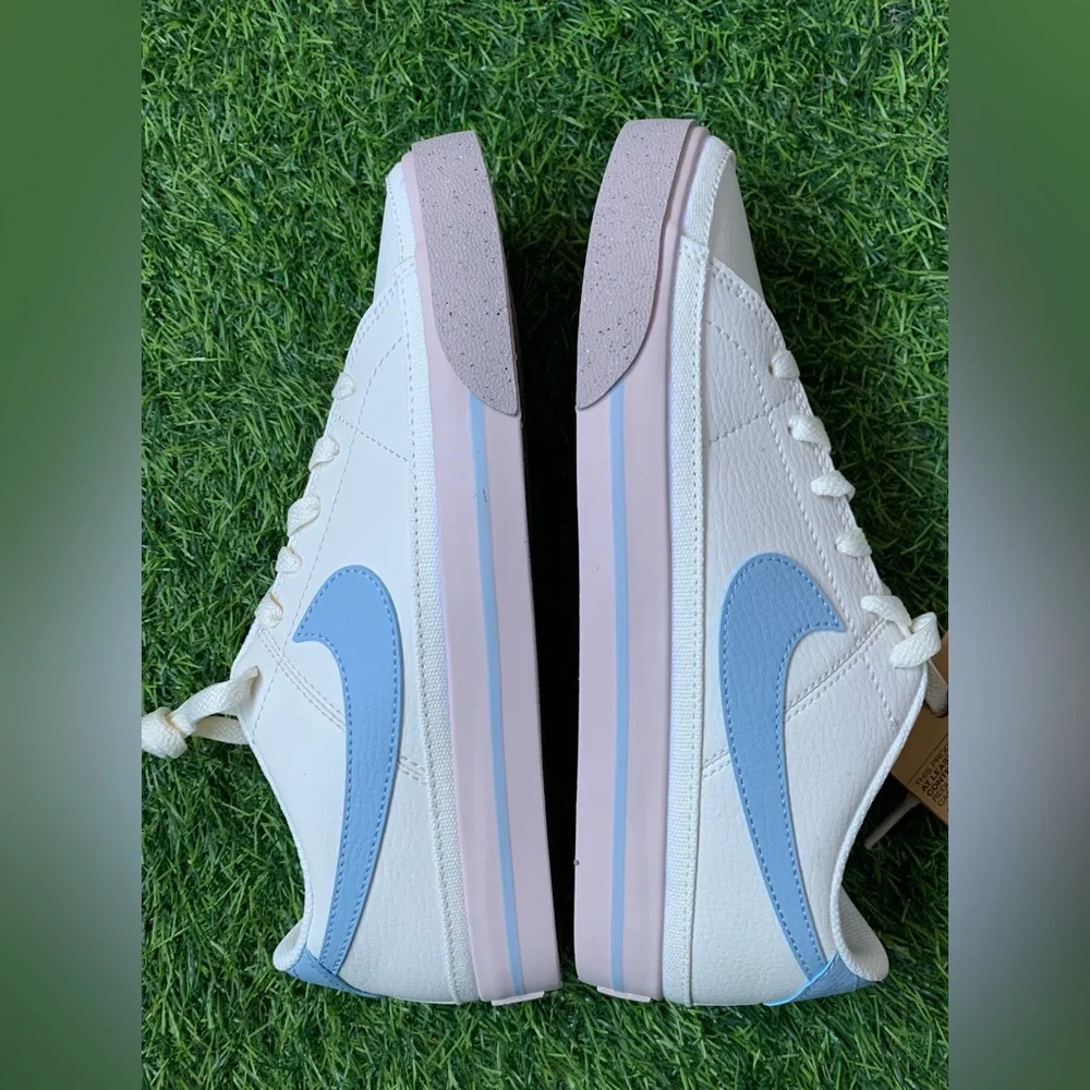 Nike Women's White Sneakers with Light Blue Swoosh and Pink Accents - Picture 3 of 8